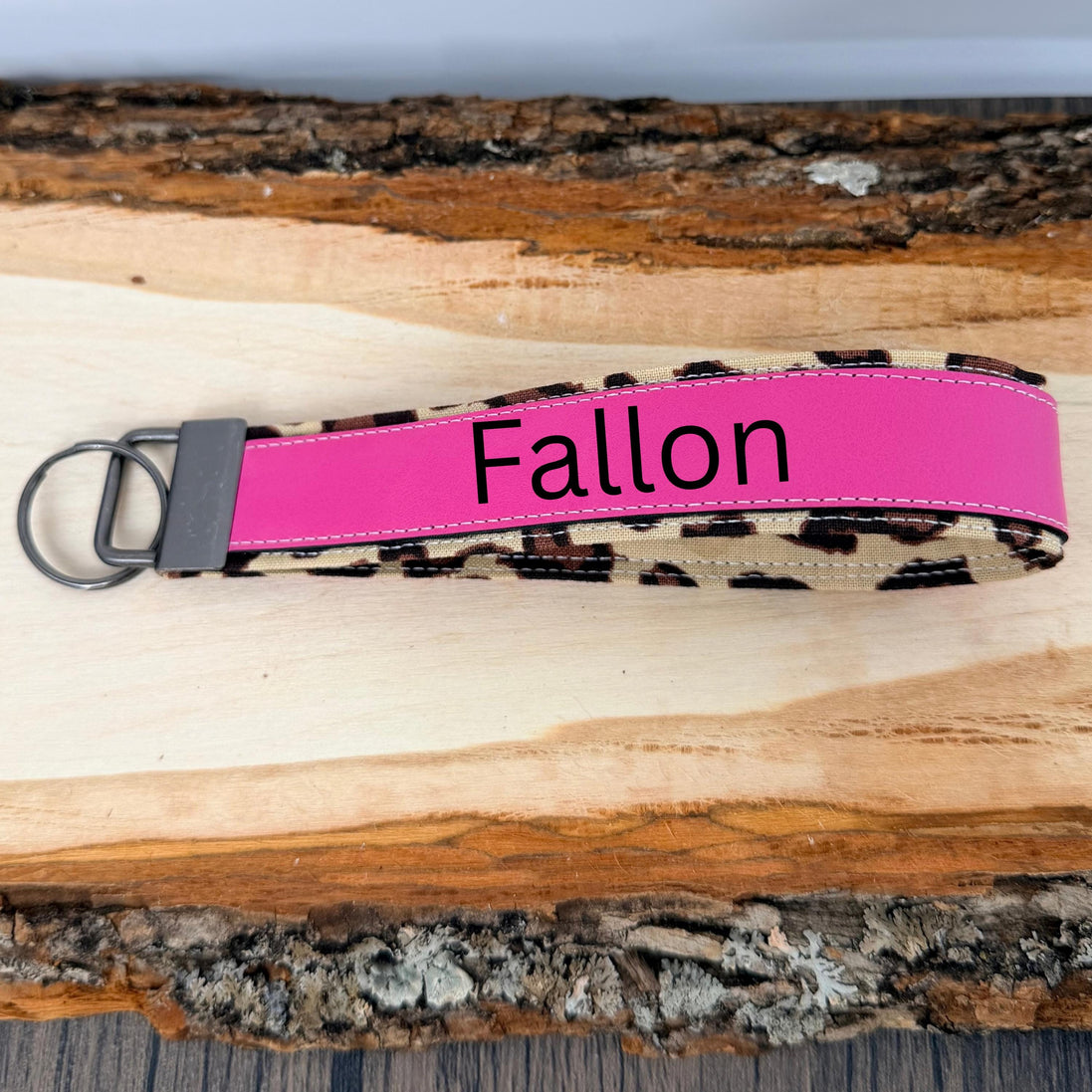 Personalized Leopard Print Wristlet Keychain, Leopard Key Fob, Custom Name Laser Engraved Leatherette Keychain, Gift for Her
