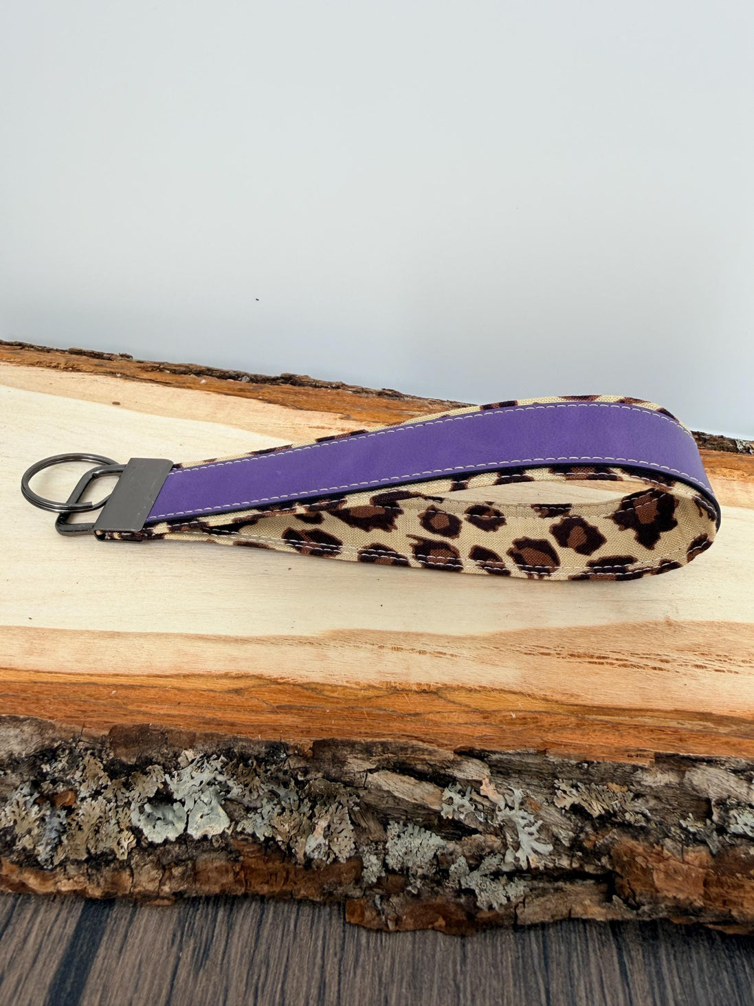Personalized Leopard Print Wristlet Keychain, Leopard Key Fob, Custom Name Laser Engraved Leatherette Keychain, Gift for Her