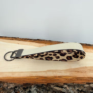 Personalized Leopard Print Wristlet Keychain, Leopard Key Fob, Custom Name Laser Engraved Leatherette Keychain, Gift for Her