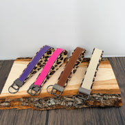 Personalized Leopard Print Wristlet Keychain, Leopard Key Fob, Custom Name Laser Engraved Leatherette Keychain, Gift for Her
