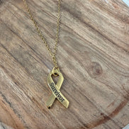 Survivor Awareness Ribbon Necklace, Laser Engraved Stainless Steel Pendant, Cancer Survivor Gift, Silver or Gold, Support Jewelry