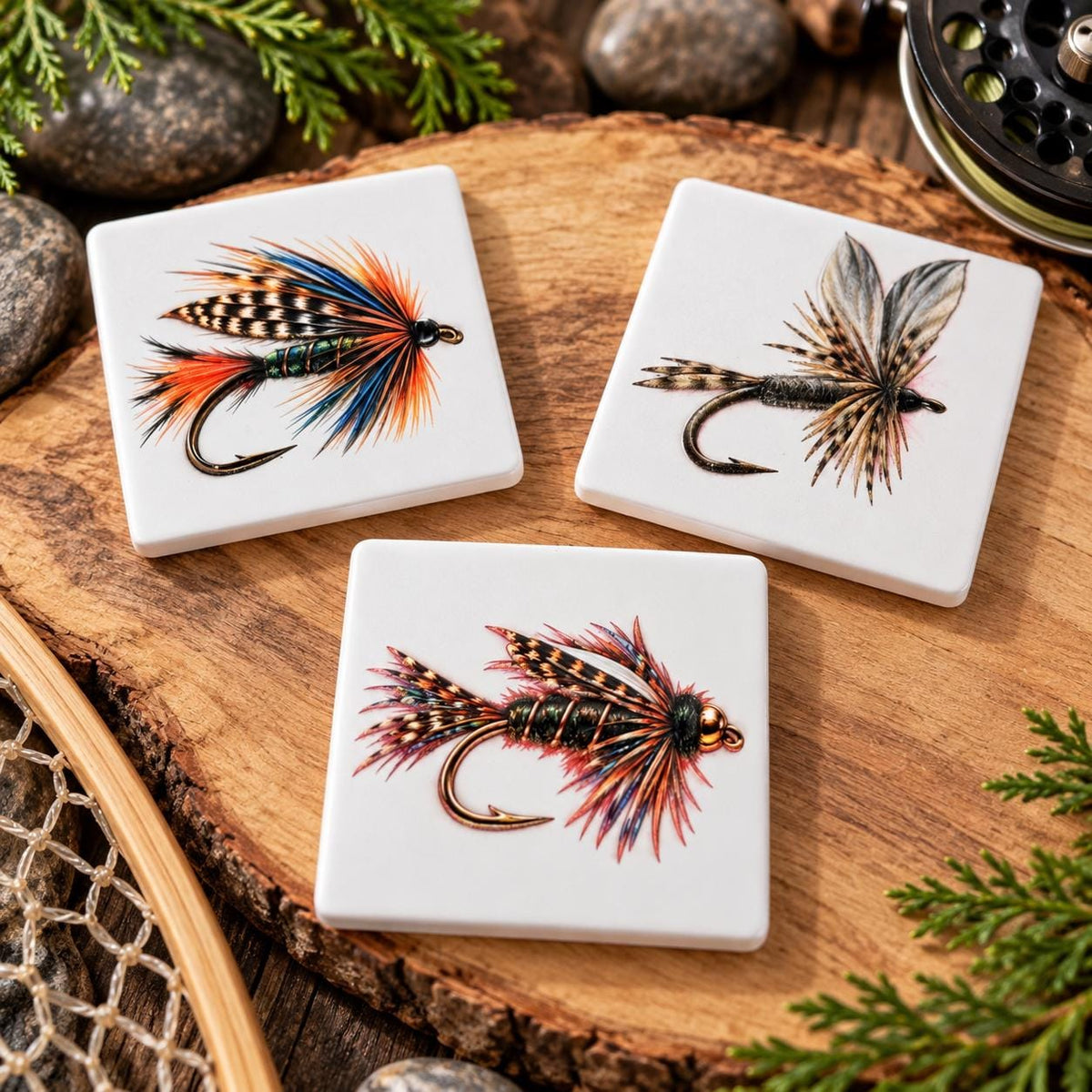 Fly Fishing Fridge Magnets Set of 3, Ceramic Fishing Magnets, Fly Fisherman Gift, Trout Fishing Gift, Fishing Stocking Stuffer
