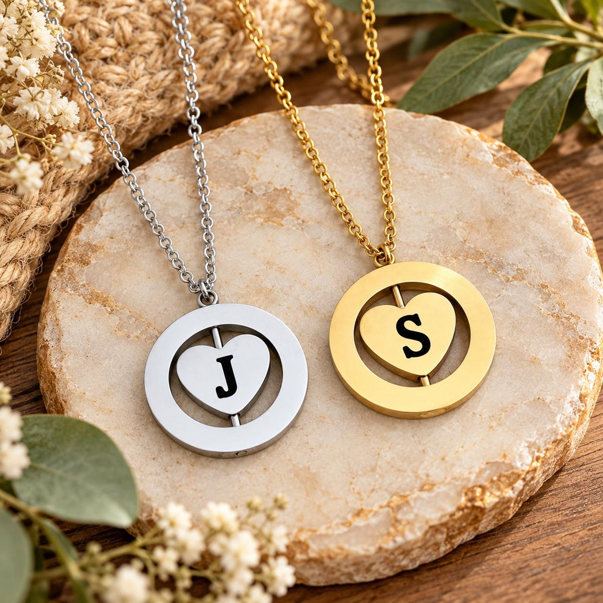 Personalized Spinning Heart Necklace with Two Initials