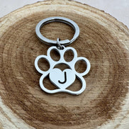 Personalized Paw Print Keychain with Engraved Initial