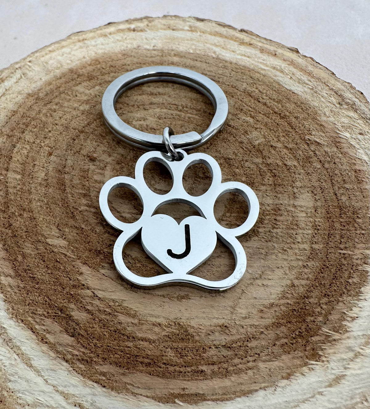 Personalized Paw Print Keychain with Engraved Initial