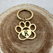 Personalized Paw Print Keychain with Engraved Initial
