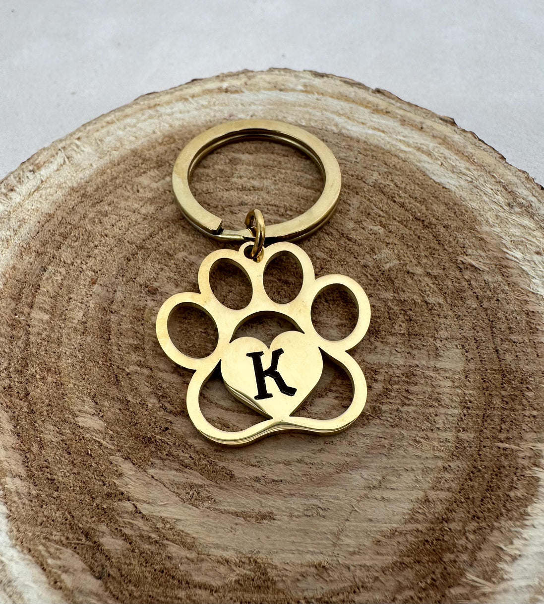 Personalized Paw Print Keychain with Engraved Initial