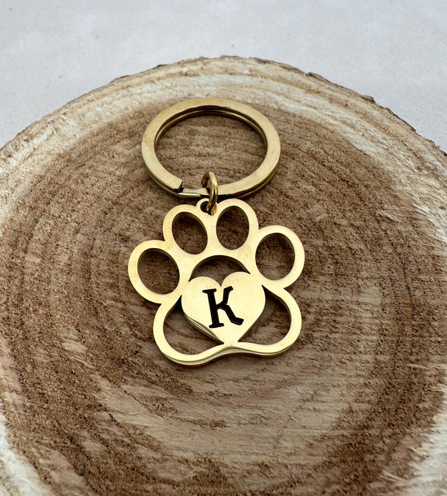 Personalized Paw Print Keychain with Engraved Initial
