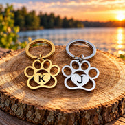 Personalized Paw Print Keychain with Engraved Initial