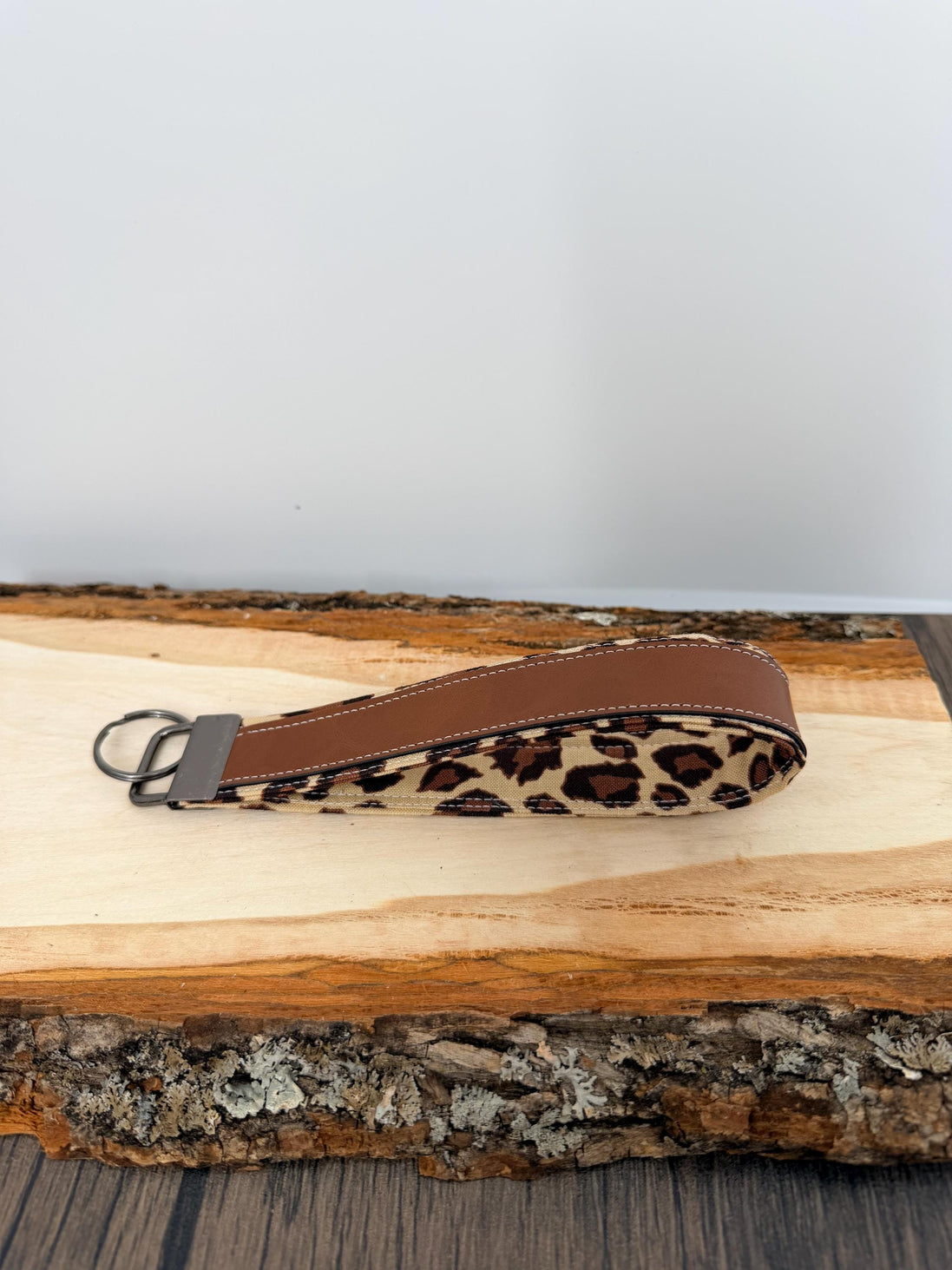 Personalized Leopard Print Wristlet Keychain, Leopard Key Fob, Custom Name Laser Engraved Leatherette Keychain, Gift for Her