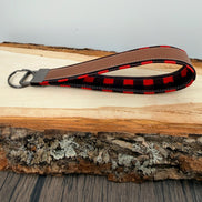 Personalized Buffalo Plaid Wristlet Keychain, Custom Name Laser Engraved Key Fob, Handmade Fabric Wrist Strap, Gift for Her