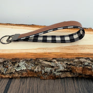 Personalized Buffalo Plaid Wristlet Keychain, Custom Name Laser Engraved Key Fob, Handmade Fabric Wrist Strap, Gift for Her