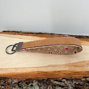 Personalized Floral Wristlet Keychain, Custom Name Laser Engraved Key Fob, Pink Flower Fabric Wrist Strap, Gift for Her