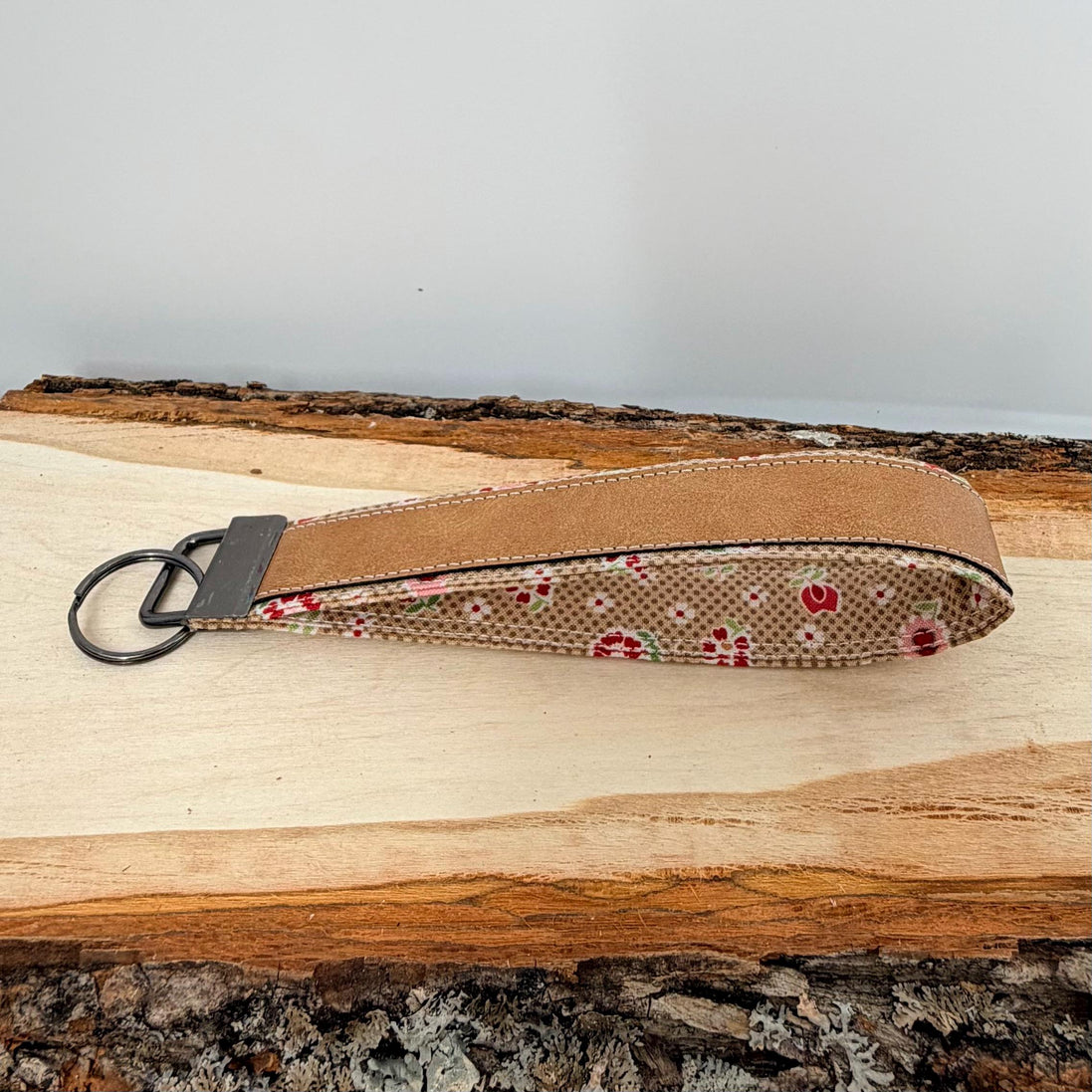 Personalized Floral Wristlet Keychain, Custom Name Laser Engraved Key Fob, Pink Flower Fabric Wrist Strap, Gift for Her