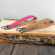 Personalized Floral Wristlet Keychain, Custom Name Laser Engraved Key Fob, Pink Flower Fabric Wrist Strap, Gift for Her