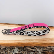 Personalized White Leopard Wristlet Keychain with Custom Name