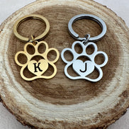 Personalized Paw Print Keychain with Engraved Initial