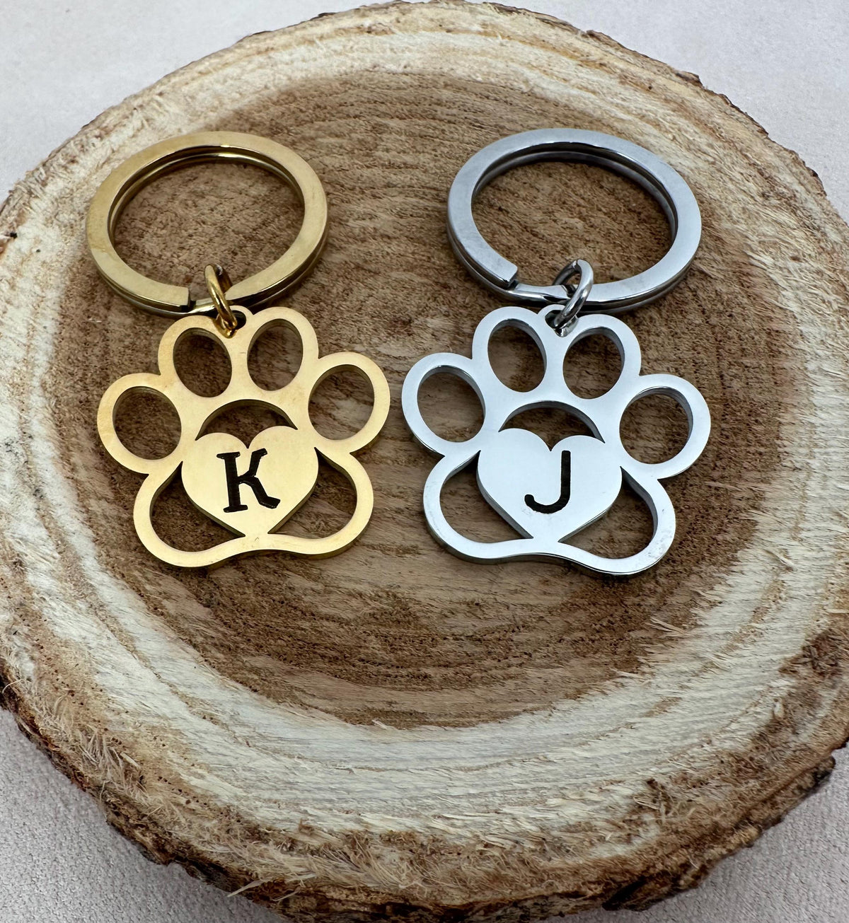Personalized Paw Print Keychain with Engraved Initial