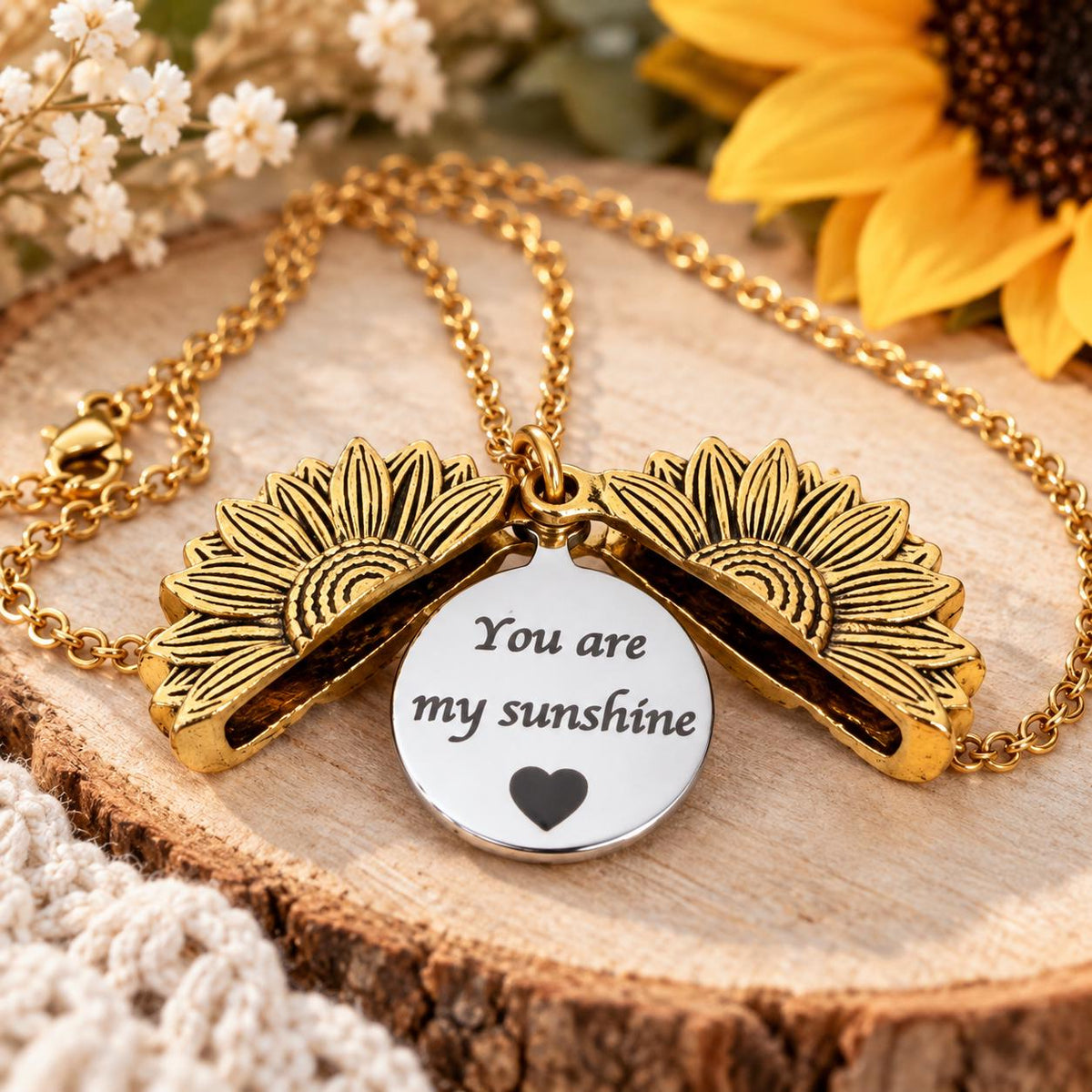 Personalized Sunflower Necklace with Hidden Message