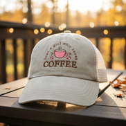 Just A Girl Who Loves Coffee Hat - Khaki Close-Up