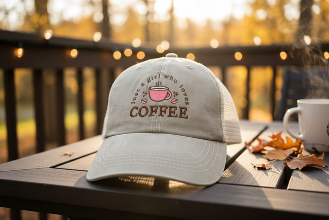 Just A Girl Who Loves Coffee Hat - Khaki Close-Up