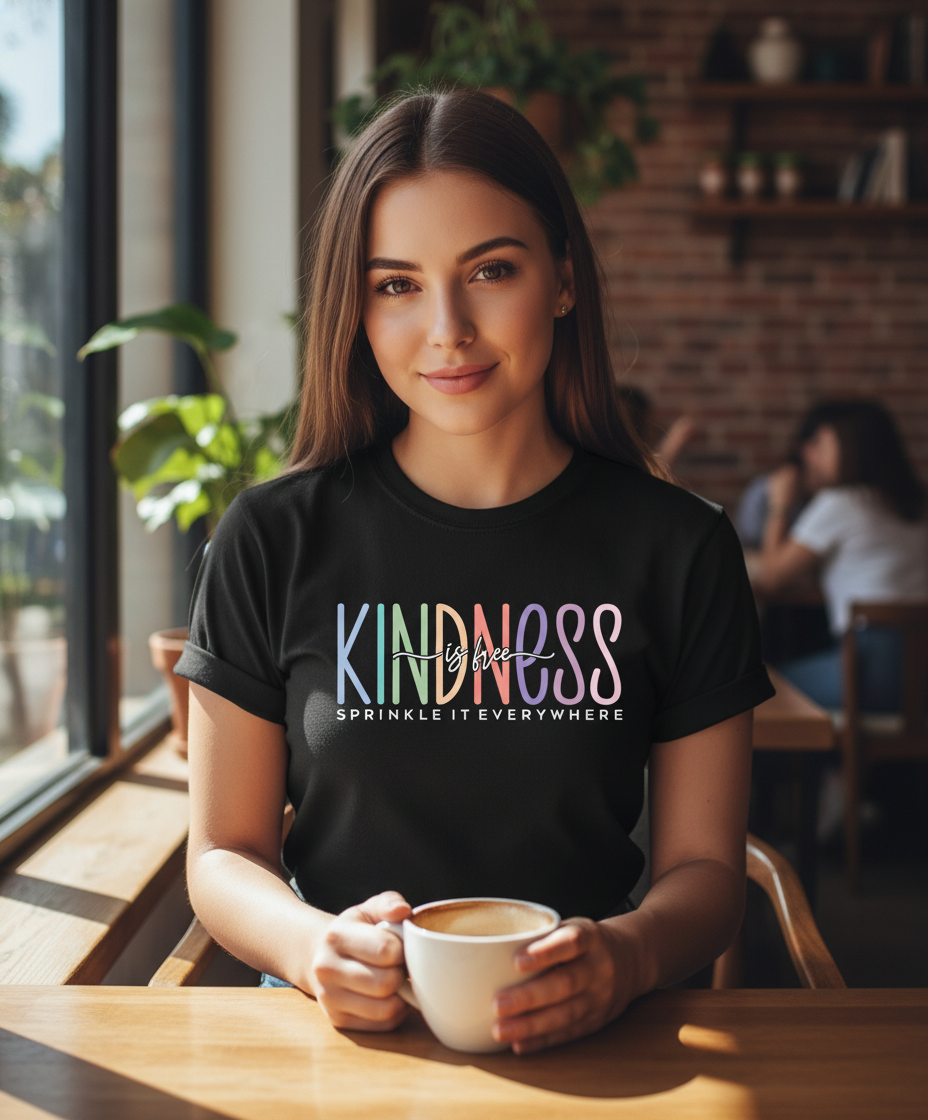 Kindness Is Free T-Shirt on Female Model