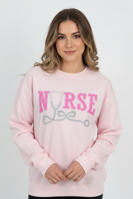 Light Pink embroidered nurse sweatshirt