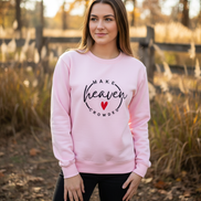Make Heaven Crowded Sweatshirt - Light Pink with Black Stitching and Red Heart