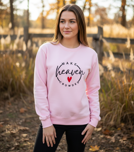 Make Heaven Crowded Sweatshirt - Light Pink with Black Stitching and Red Heart
