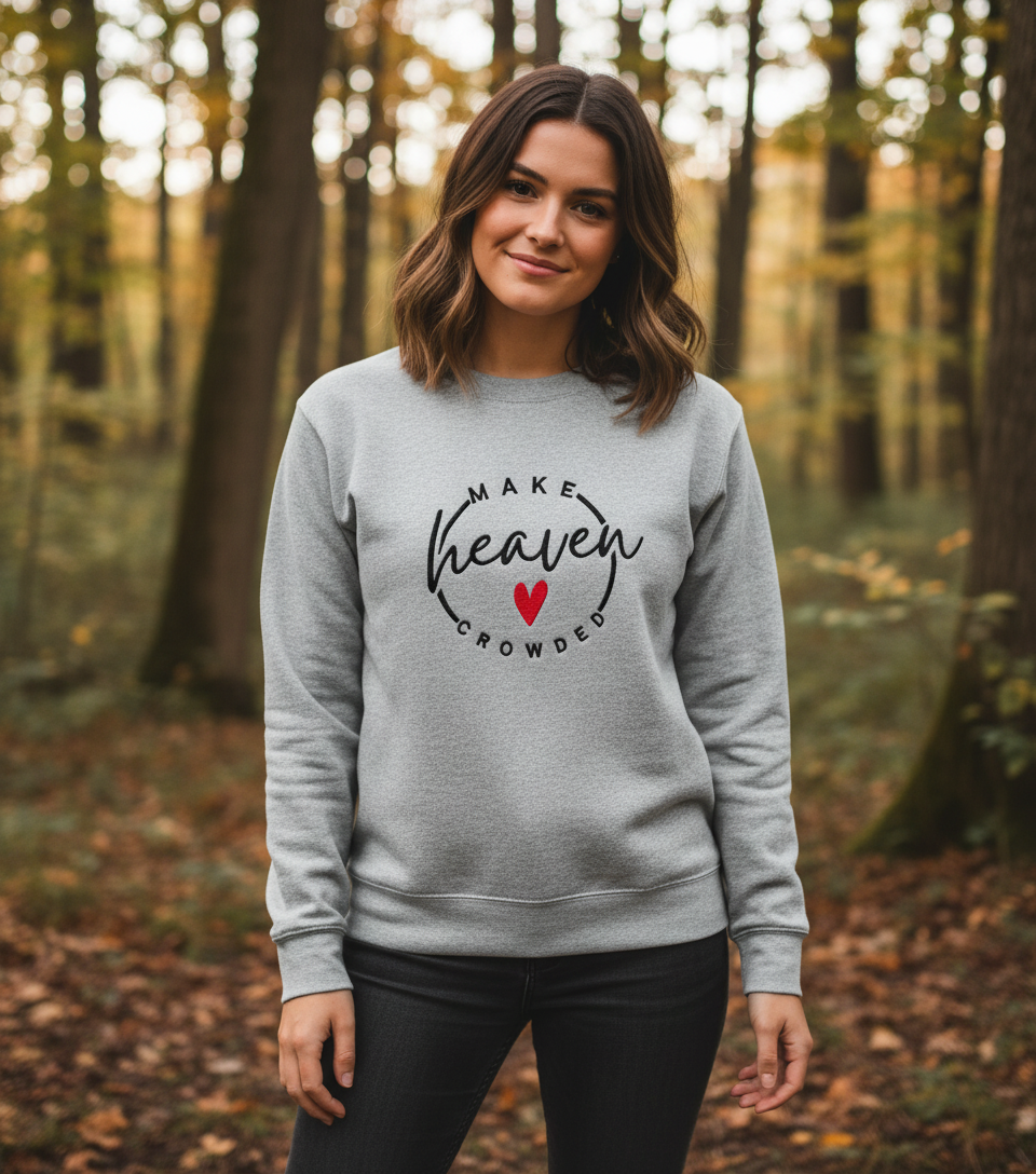 Make Heaven Crowded Sweatshirt - Sports Grey with Black Stitching and Red Heart