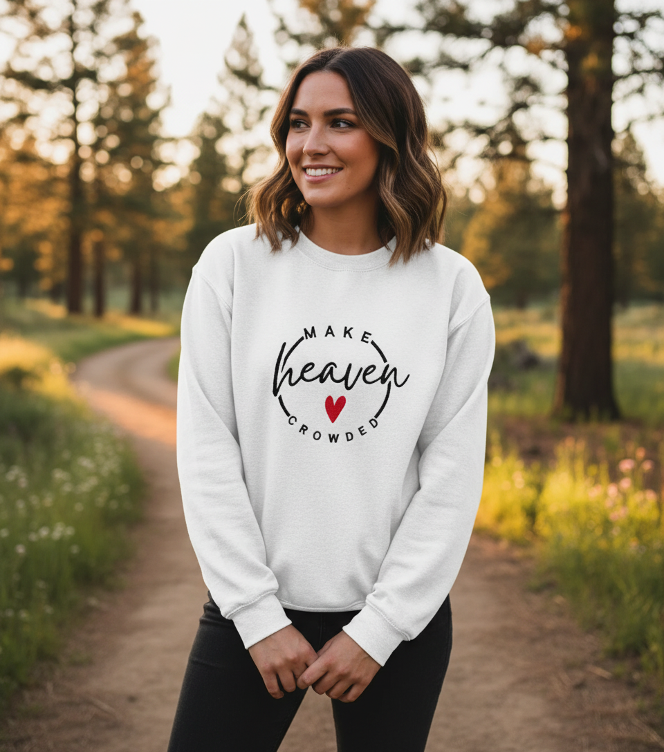 Make Heaven Crowded Sweatshirt - White with Black Stitching and Red Heart