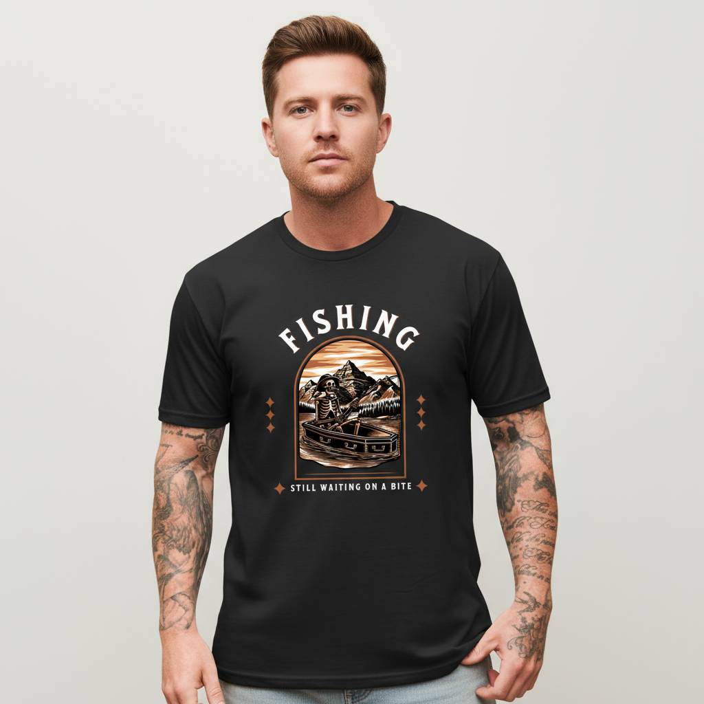Male model wearing fishing t-shirt