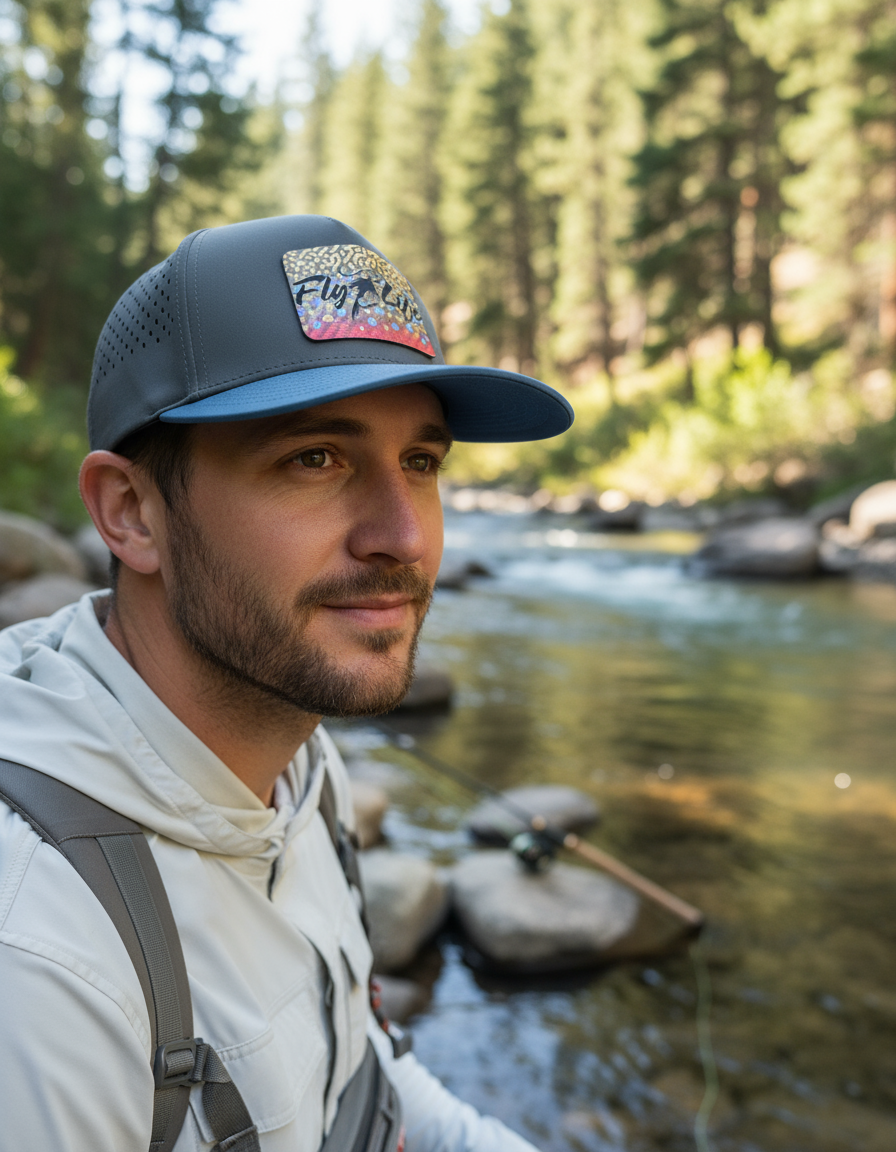 Male Model Wearing Fly Fishing Brook Trout Hat