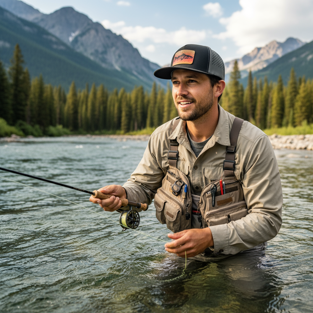 Male Model Wearing Fly Fishing Cutthroat Trout Hat