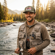 Male Model Wearing Fly Fishing Rainbow Trout Hat