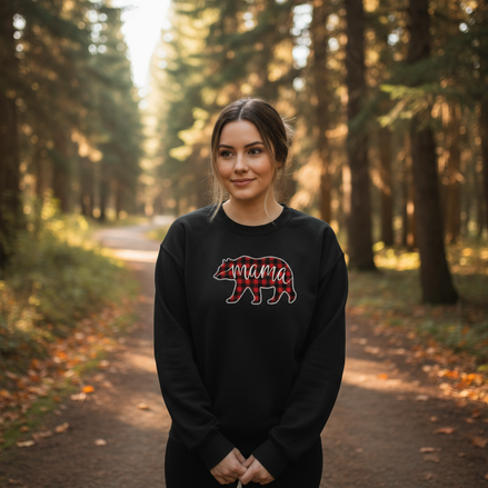 Mama Bear Black Sweatshirt - Close Up Outdoor
