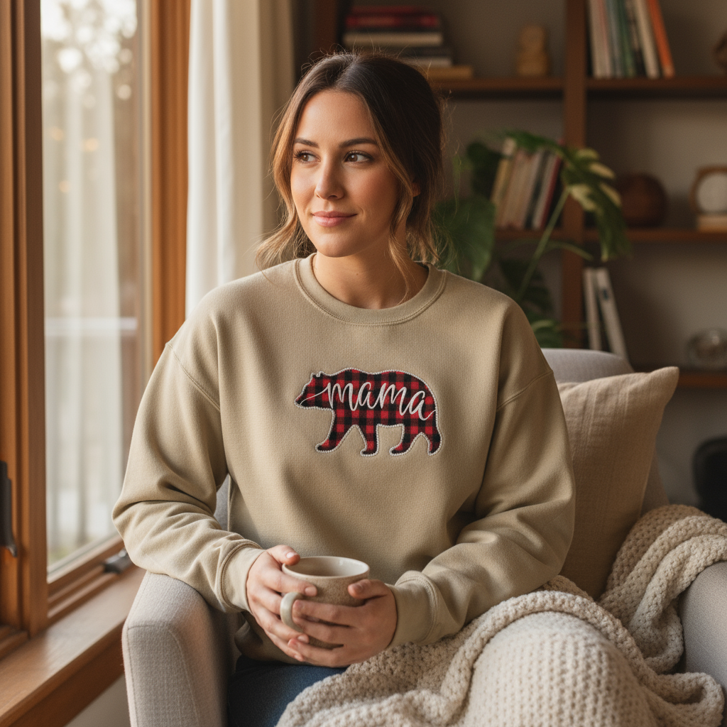 Mama Bear Sweatshirt in Sand on Model