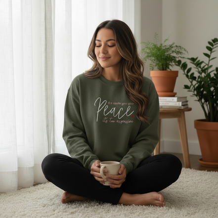 Model wearing your sweatshirt in military green