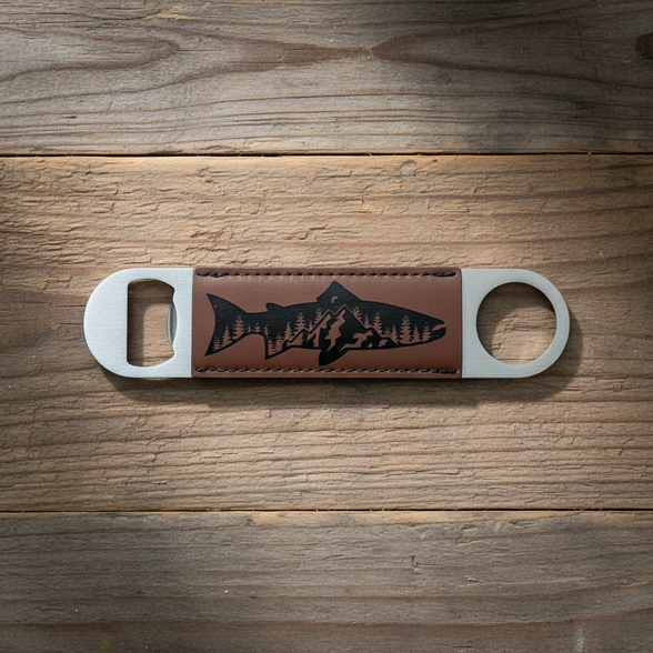 Mountain Trout Bottle Opener Minimal Rustic Mockup
