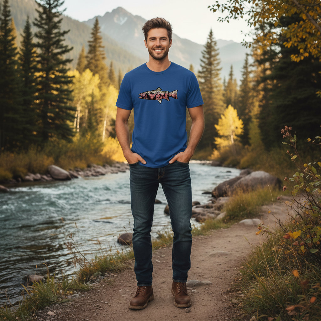 Rainbow Trout T-Shirt in Royal Blue