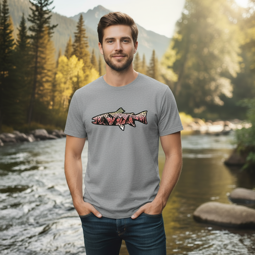 Rainbow Trout T-Shirt in Sports Grey