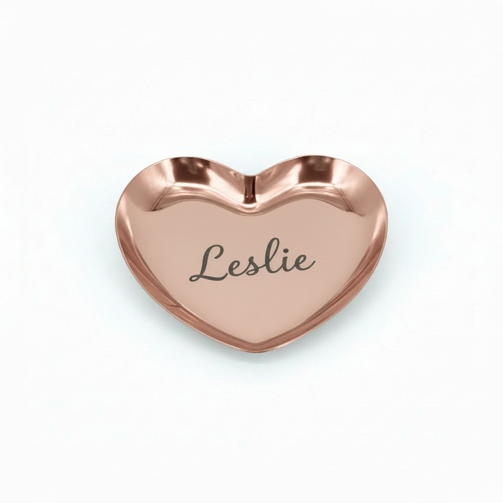 Rose Gold Heart Ring Dish with custom engraved name