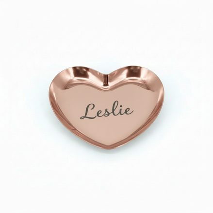 Rose Gold Heart Ring Dish with custom engraved name