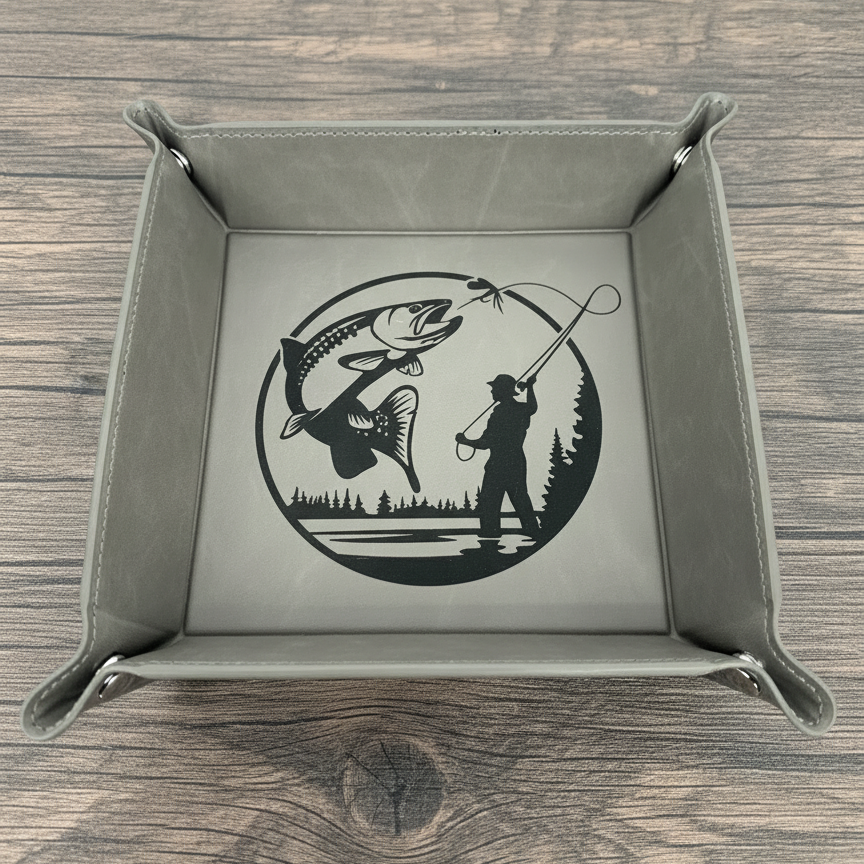 Rustic Valet Tray with a Fly Fishing Design
