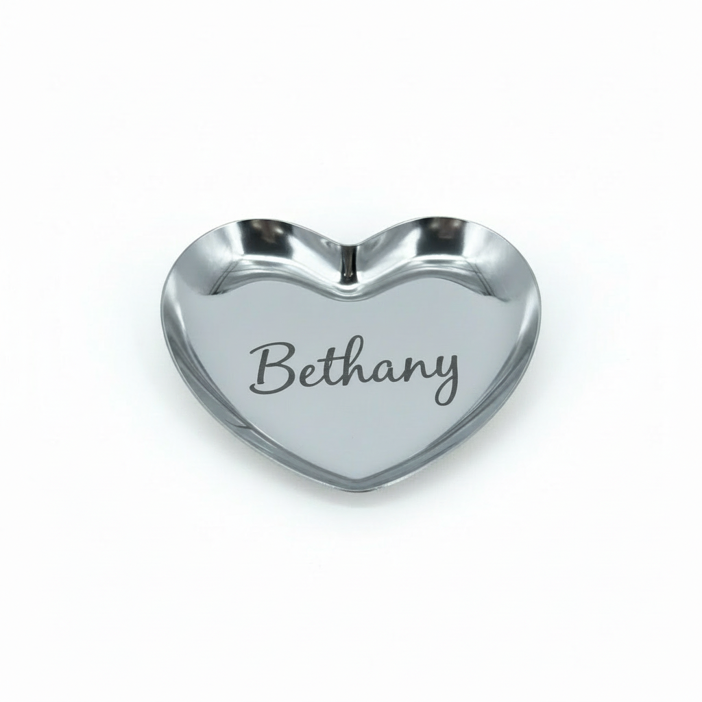 Silver Heart Ring Dish with custom engraved name
