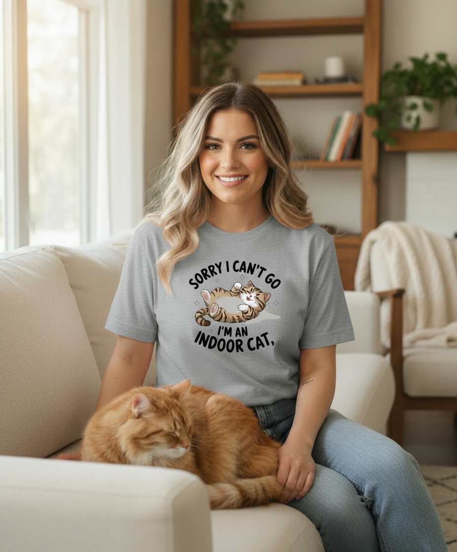 Sorry I Can't Go I'm An Indoor Cat T-Shirt - Gildan sports grey