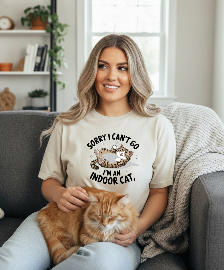 Sorry I Can't Go I'm An Indoor Cat T-Shirt without coffee cup