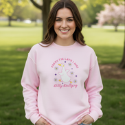 Sorry I'm Late I Was Dilly Dallying Light Pink Sweatshirt - Model in Park