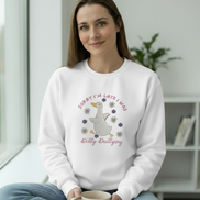 Sorry I'm Late I Was Dilly Dallying White Sweatshirt - Model on Couch