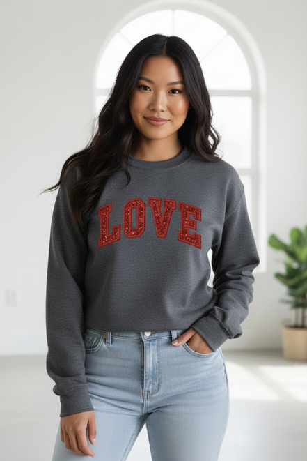 Sports Grey LOVE Sweatshirt - Asian Model